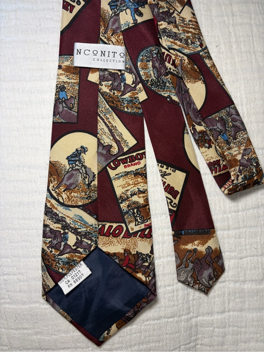 Vintage INCONITO Cowboy Rodeo Novelty Tie Western Bronco Print - Picture 3 of 3